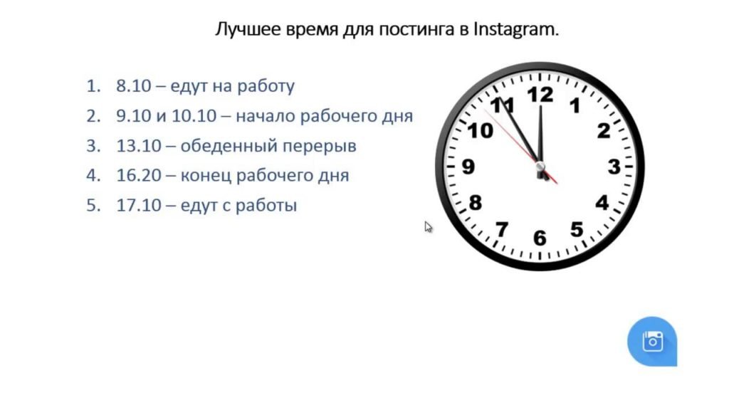 Кращий час для постингу в Instagram: в будні і у вихідні дні.