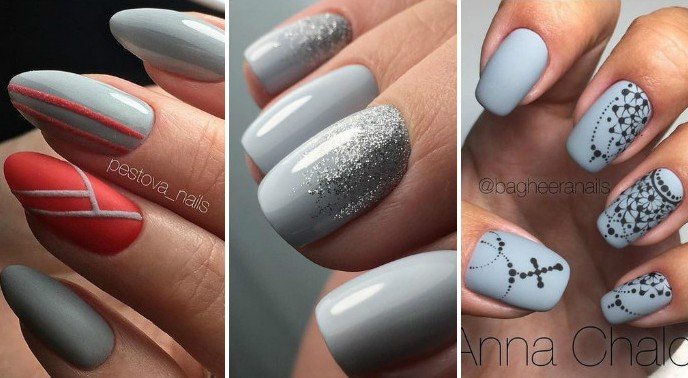 Сірий манікюр 2021 нігті з сірим дизайном короткі, модний колір, фото, весна, літо, осінь, зима