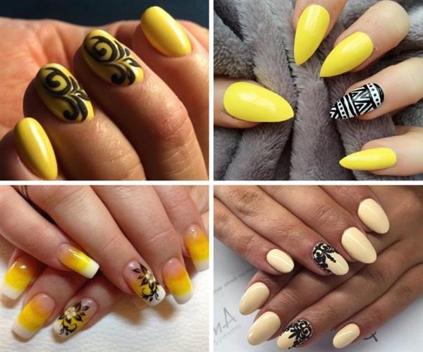 Жовтий манікюр 2021 жовті нігті з фото дизайну, мода кольору, френч, яскраво жовто зеленого, рожевого чорного
