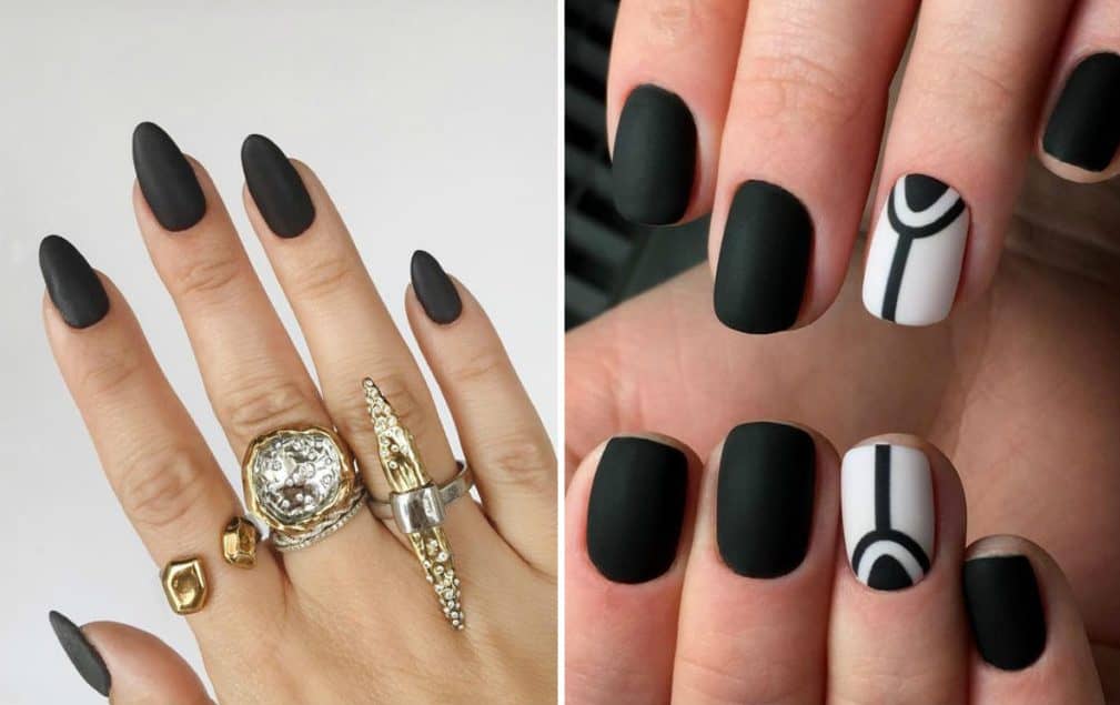 Чорний манікюр 2022 нігті з чорним дизайном на короткі, колір з блискітками, гель лак, френч, фото