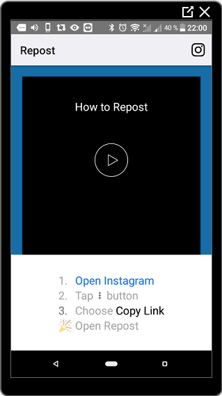 Скачати Repost for Instagram для репоста відео та фото